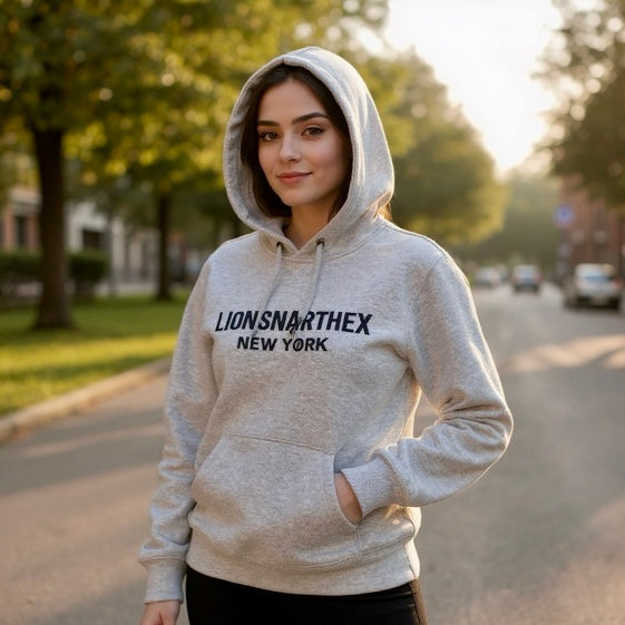 LIONSNARTHEX NEW YORK Embroidered Hoodie – Heather Grey